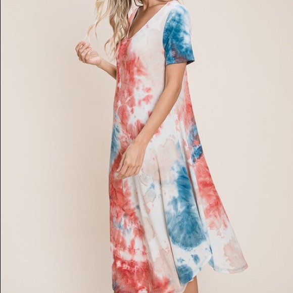 NEW Boutique Red White & Blue Plus Tie Dye Dress - Picture 11 of 13